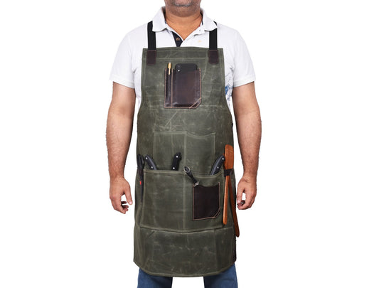 Turin Waxed Canvas Apron - Distressed Green