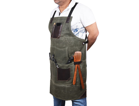 Turin Waxed Canvas Apron - Distressed Green