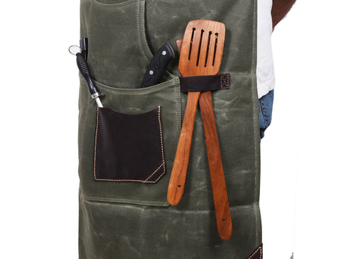 Turin Waxed Canvas Apron - Distressed Green