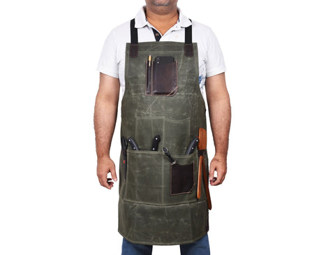 Turin Waxed Canvas Apron - Distressed Green