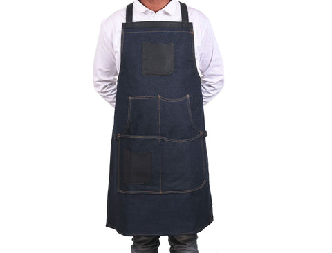 Benito Leather Canvas Apron - Denim Blue