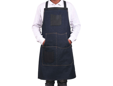 Benito Leather Canvas Apron - Denim Blue