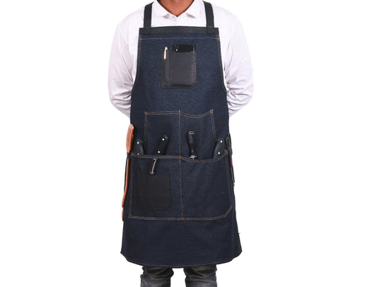 Benito Leather Canvas Apron - Denim Blue