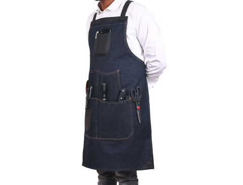 Benito Leather Canvas Apron - Denim Blue