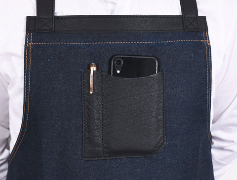 Benito Leather Canvas Apron - Denim Blue