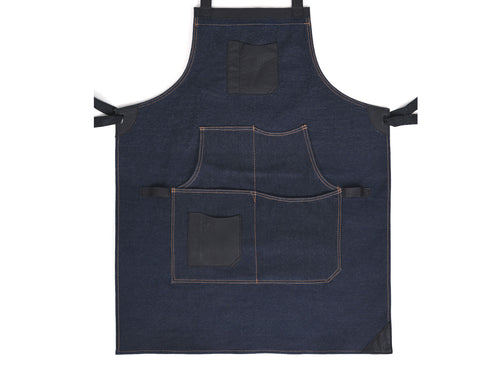 Benito Leather Canvas Apron - Denim Blue