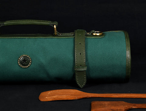 Malaga Canvas Knife Roll - Pine Green