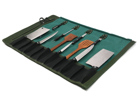 Malaga Canvas Knife Roll - Pine Green