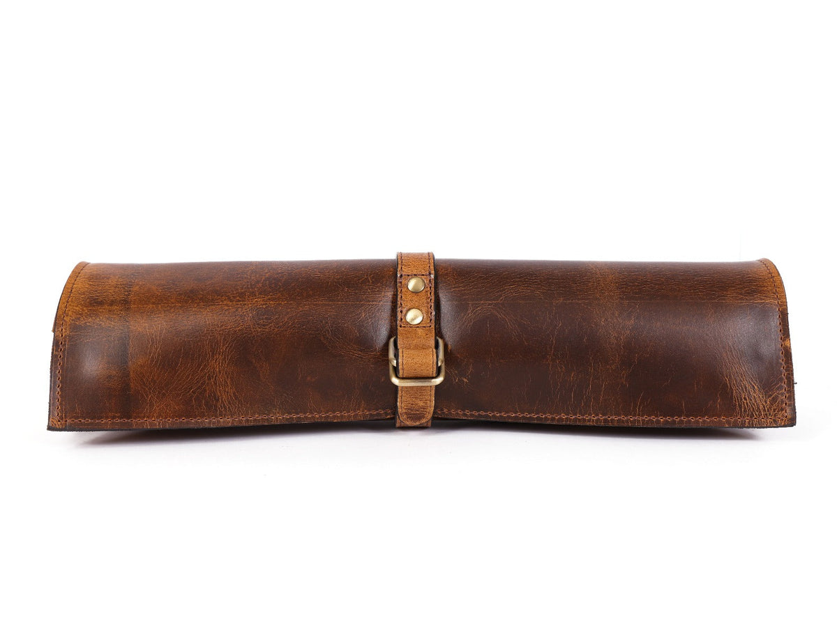 Malaga Leather Mini  Knife Roll - Caramel