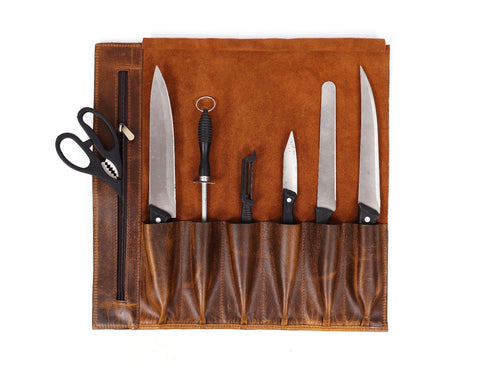 Malaga Leather Mini  Knife Roll - Caramel