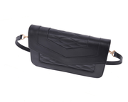 Luxe Noir Quilted Leather Shoulder Clutch - Cabrini - Elegance Perfected
