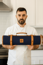 Malaga Canvas Knife Roll – Cobalt Blue | 8 - Slot Culinary Wrap - Cabrini - Elegance Perfected