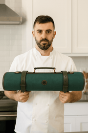 Malaga Canvas Knife Roll – Pine Green | Tool Roll - Up for Chefs - Cabrini - Elegance Perfected