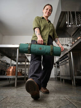 Malaga Canvas Knife Roll – Pine Green | Tool Roll - Up for Chefs - Cabrini - Elegance Perfected
