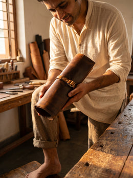 Malaga Leather Mini Knife Roll - Caramel - Cabrini - Elegance Perfected