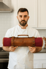 Marchena Canvas Knife Roll – Raspberry | Bold 8 - Slot Wrap - Cabrini - Elegance Perfected