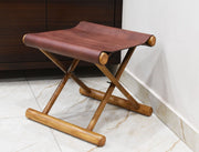 Miami Teak Wood Stool - Walnut Brown Leather - Cabrini - Elegance Perfected