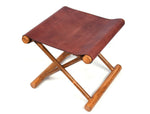 Miami Teak Wood Stool - Walnut Brown Leather - Cabrini - Elegance Perfected