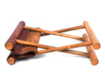 Miami Teak Wood Stool - Walnut Brown Leather - Cabrini - Elegance Perfected