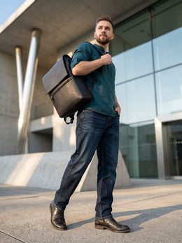 Minimalist Black Leather Backpack for Men – Premium Office & Travel Laptop Bag - Cabrini - Elegance Perfected