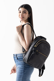 Premium Black Leather Backpack with Gold Zipper Detailing – Unisex & Stylish Design - Cabrini - Elegance Perfected