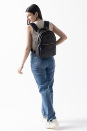 Premium Black Leather Backpack with Gold Zipper Detailing – Unisex & Stylish Design - Cabrini - Elegance Perfected