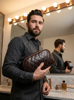 Quilted Leather Toiletry Bag – Brown - Cabrini - Elegance Perfected