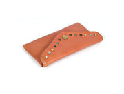 Tan Genuine Leather Studded Clutch – Envelope Snap Wallet Purse - Cabrini - Elegance Perfected