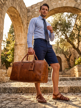 Taranto Leather Weekender Bag - Gingerbread - Cabrini - Elegance Perfected