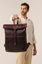 Vintage Roll - Top Leather Backpack in Rich Mahogany – Handmade Full - Grain Leather Travel & Everyday Bag - Cabrini - Elegance Perfected