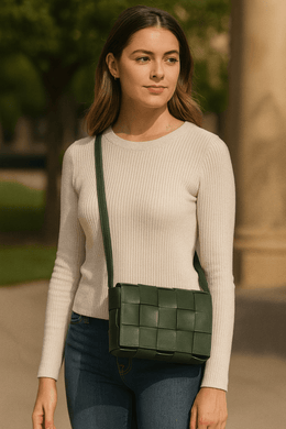 Woven Leather Crossbody Bag – Top Grain, Lightweight & Stylish - Cabrini - Elegance Perfected